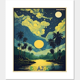 Amazonas Brazil Starry Night Vintage Tourism Travel Poster Posters and Art